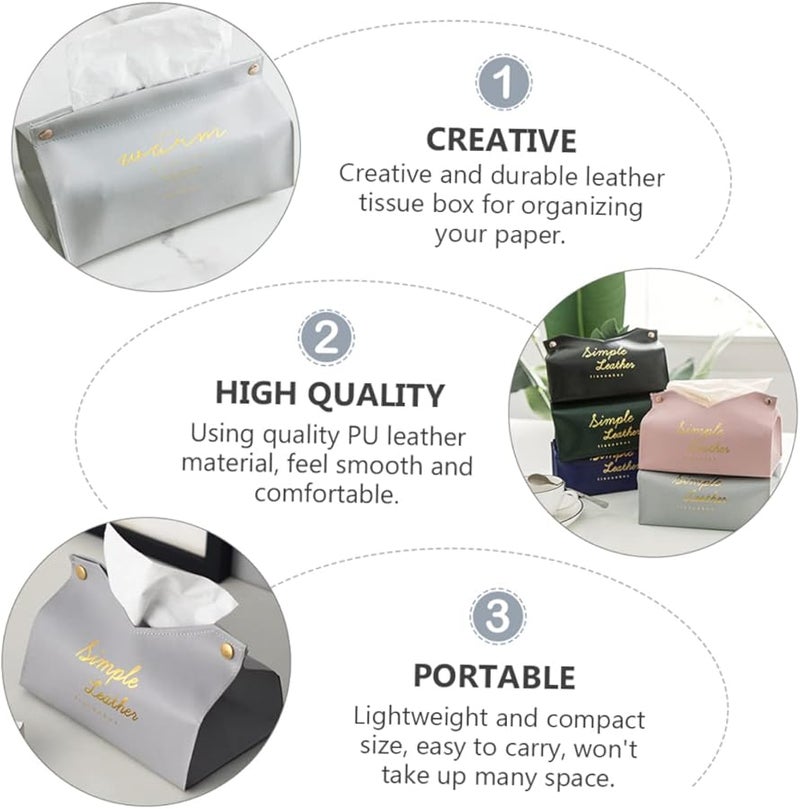 حامل علبة المناديل من الجلد البولي يوريثان الأسود تصميم علبة ورقية إبداعية حافظة تخزين زخرفية للمنزل - Image 5